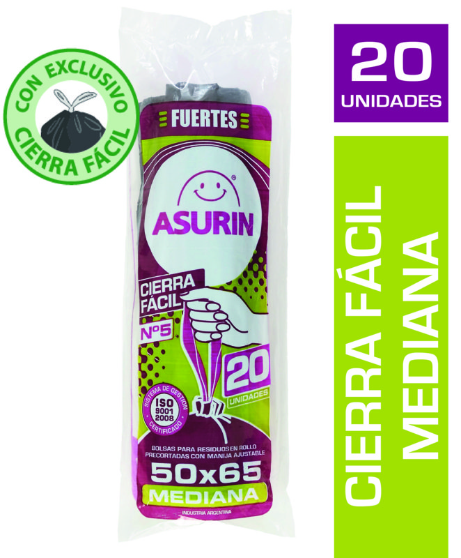 Imagen de ASURIN BOLSA CIERRA FACIL MEDIANA LIMON x 20u