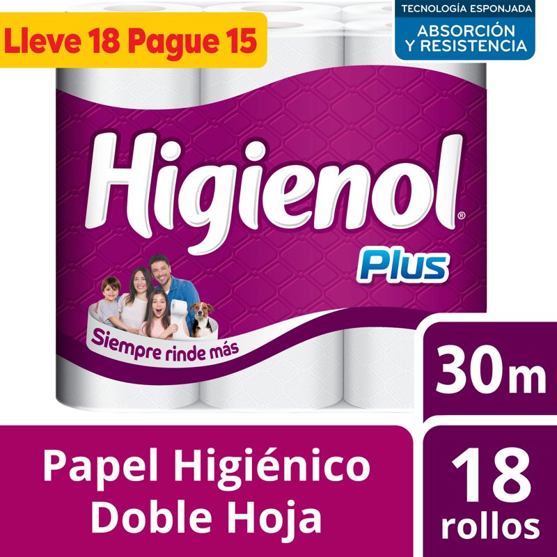 Imagen de HIGIENOL DOBLE HOJA 30mts X 18u