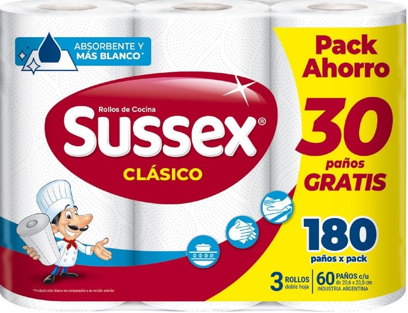 Imagen de SUSSEX CLASSIC 60 PAÑOS X 3u PROMO PACK
