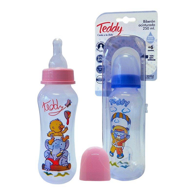 Imagen de TEDDY BIBERON ACINTURADO 250ml TET SIL +0 ROSA
