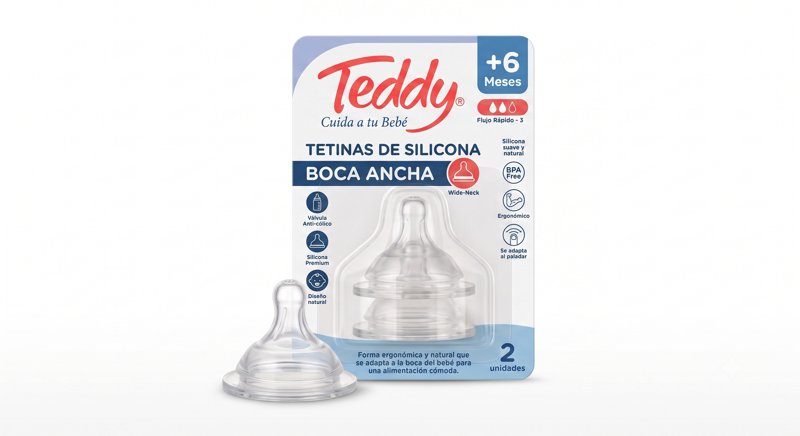 Imagen de TEDDY TETINA SILICONA BOCA ANCHA +6 x 2u