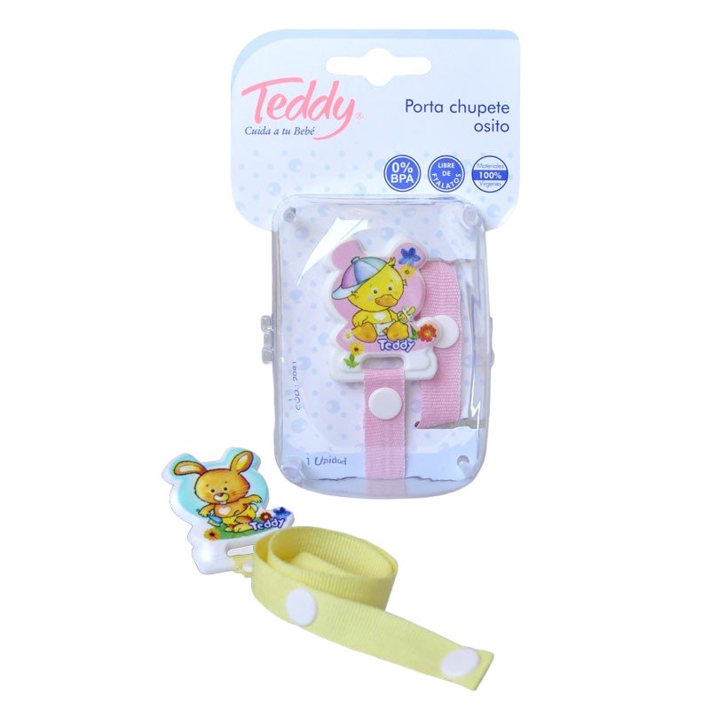 Imagen de TEDDY PORTA CHUPETE OSITO ROSA